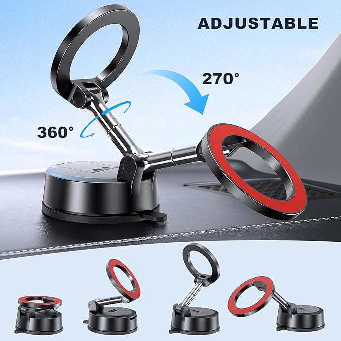 MOKPR Car Phone Holder for Magsafe, Vacuum Magnetic Car Phone Mount Foldable Hands-Free Suction Cup Phone Holders for Your Car for iPhone 16 Pro/Pro Max 15 14 13 12