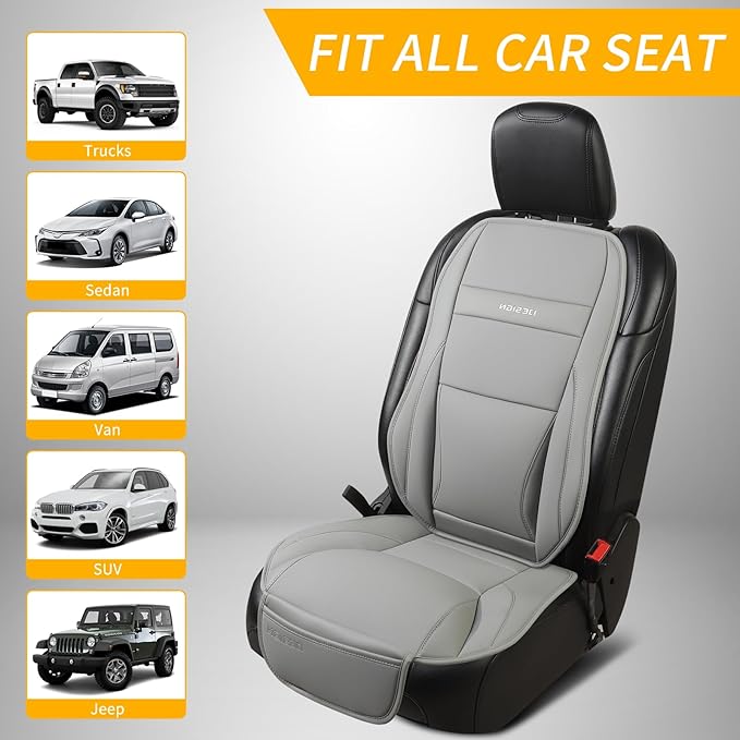 Gripure Car Seat Cover Protector for Front Seats – Waterproof, Breathable Faux Nappa Leather, Airbag Compatible, Dual Support for Waist & Legs, Universal Fit for Sedans, SUVs, Pickups (2pcs, Gray)