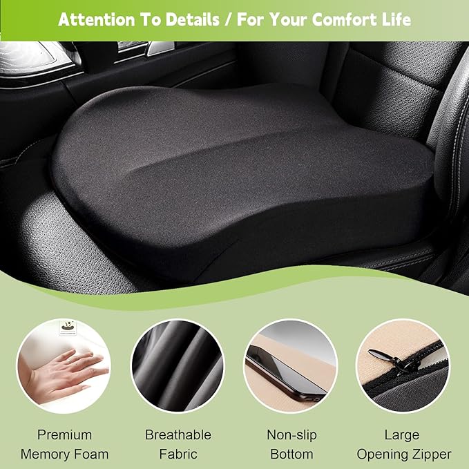Car Seat Cushion for Adult, Car Booster Seat Pad for Short Drivers with Memory Foam, The Field of View by 3.9inch,Car Pillow for Driving Seat for Truck Office Chair Wheelchair (Black)
