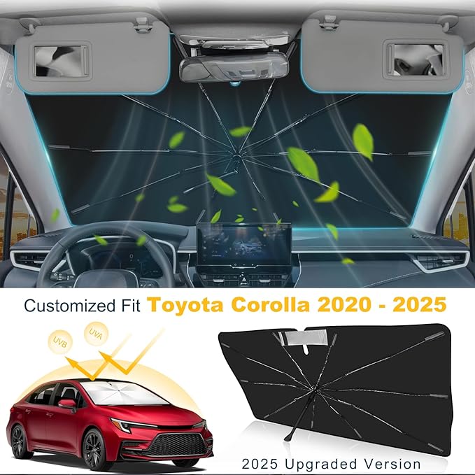 2025 Upgrade Windshield Sun Shade Umbrella Custom Fit for Toyota Corolla 2020-2025 Foldable UV Protection Car Cover, Emergency Rain Shield & Dashboard Protector - Durable Auto Accessory