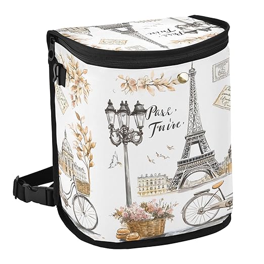 MNSRUU Car Trash Can with Lid, Eiffel Tower Flower Basket Bicycle Car Trash Bag Hanging Organizers and Storage for Front Back Seat, Leak-Proof Trash Bin