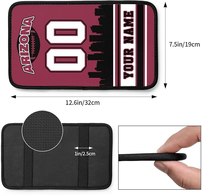 Custom Arizona Car Armrest Covers Personalized Football Style with Name Number Customized Auto Center Console Pad Car Handrail Box Cushion for Most Vehicle Decor Accessories, Fans Gift