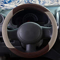 ZHOL Steering Wheel Cover Universal 15 inch Microfiber Breathable Ice Silk Steering Wheel Covers Anti-Slip Car Interior Accessories for Women Men, Warm in Winter and Cool in Summer, Beige&Brown