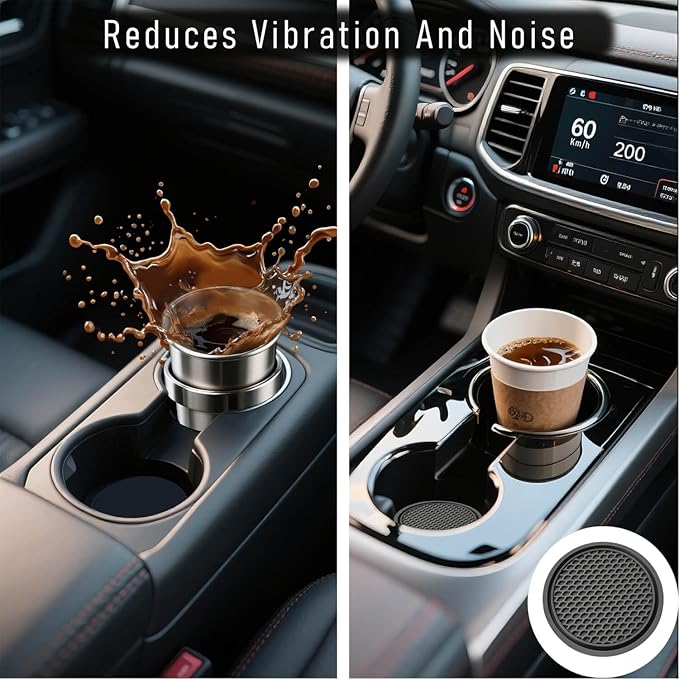 KULOLO Car Cup Holder Coaster 4 Pack - Non Slip & Shockproof,Flexible PVC Rubber Insert for Car/Truck/SUV/Van (2.75"x0.2") Universal Fit Auto Cup Holders Accessories for Women and Man(Gray)