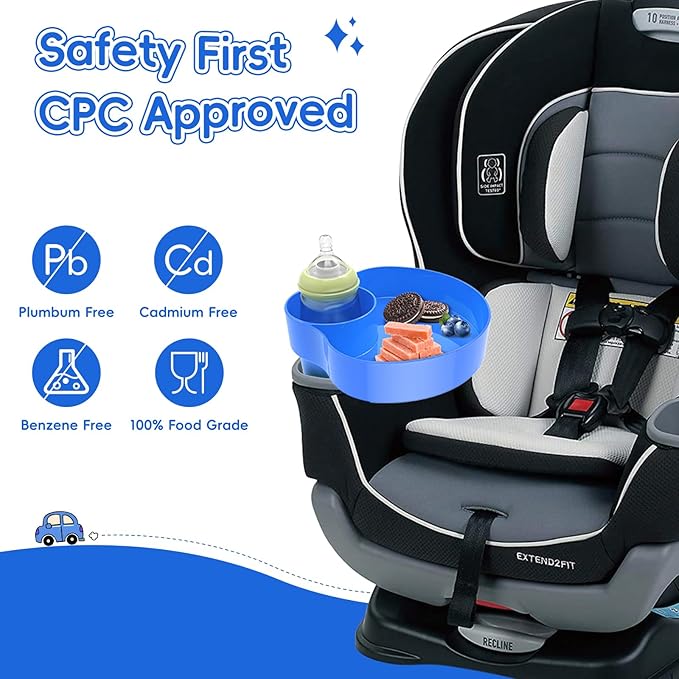 [2 Packs] Kids Car Seat Tray, Travel Tray with Cup Holder for Toddler, Kids Car Seat Food Snack Tray for Road Trip, Stroller snack tray travel must haves - Pink Color+Blue Color