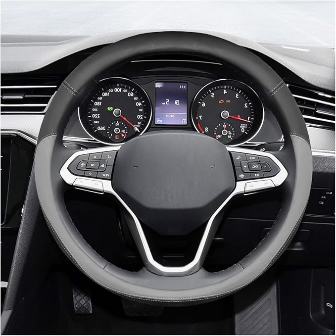 14.5"-15" Car Steering Wheel Cover, Microfiber Leather Breathable Wheel Cover, Anti-Slip Lining Steering Wheel Covers, Car Accessories Interior Decoration for Women Men (Grey)