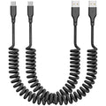 Eettvekd Coiled Car Carplay Charger Fast Charging，[2-Pack, 3Ft] Retractable Braid USB A to USB C Cable for iPhone 17/16/15/Plus/Pro Max/MacBook Pro, Type-C Cord,Black