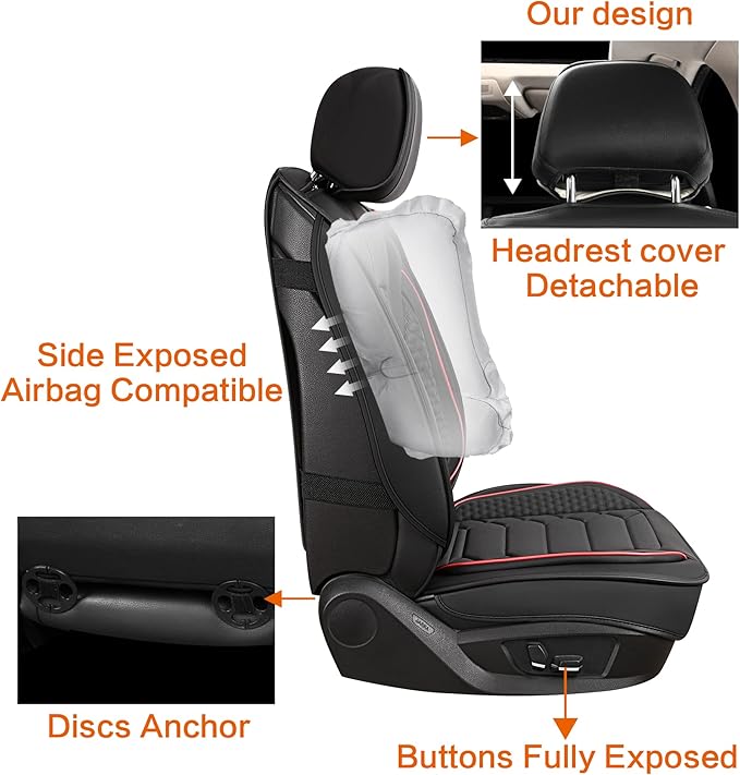 HAIYAOTIMES Leather Car Seat Covers Full Set, Waterproof Faux Leather Seat Covers for Cars, Non-Slip Car Interior Covers Universal Fit for Most Cars Sedans Trucks SUVs, Black/Red