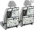 2 Pack Back Seat Car Organizer with Storage Pockets Kick Mats Back Seat Protector Hanging Car Organizer Automotive Seat Back Cover Organizers Fresh Green and Grey Leaves
