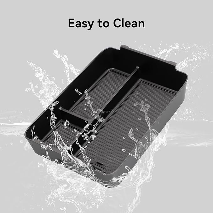 LUCKEASY Armrest Box Storage Box Compatible with Hyundai Santa Fe 2024 2025 2026 ABS Armrest Box Storage Tray and PVC Mats Black ABS for Santa Fe Accessories Black