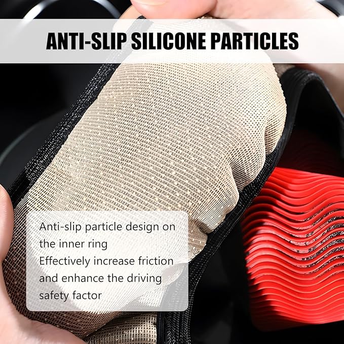 Elastic Stretch Car Steering Wheel Cover, Breathable No Inner Ring Vehicle Steering Wheel Protector, 15 Inch Ice Silk Anti Slip Automotive Accessories, Universal Fit (Black/Red)