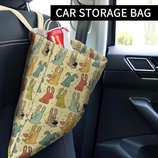 Car Trash Can, Cute Car Trash Bag, Hanging Car Organizer and Storage Bag, Trash Bin for Car Accessories, Vehicle, Travelling, Camping Cute Colorful Rabbit