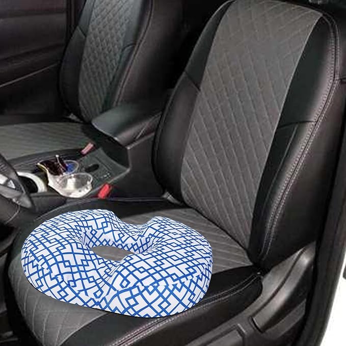 Donut Pillow for Hemorrhoids Seat Cushion for Tailbone Pain Relief - Blue Buffalo Plaid Home Office Chair Cushion for Long Sitting Work - Memory Foam Car Seat Cushions for Driving Butt Pain Pressure