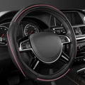 CAR Pass Colour Piping Leather Universal Fit Steering Wheel Cover, Perfectly fit for 14.5-15 inches Suvs, Vans, Trucks, Sedans, Cars (Black&Pink)