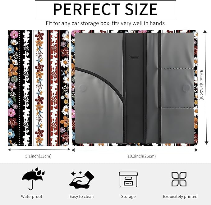BAUCIWLD Premium Car Registration and Insurance Card Holder, Cute PU Leather Car Document Holder, Vehicle Glove Box Car Organizer with Magnetic Closure for Driver License, Cards Stripe Floral