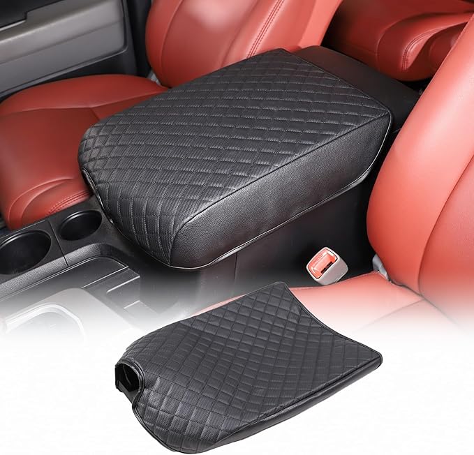 Armrest Box Cover, Center Console Armrest Cover Kit Compatible with Toyota Tundra 2007-2013 & Toyota Sequoia 2008-2015, Console Armrest Cushion Automotive Customized Console Armrest Cushion (leather)