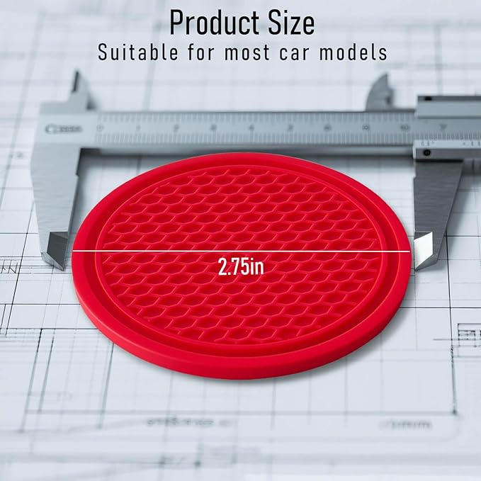 KULOLO Car Cup Holder Coaster 4 Pack - Non Slip & Shockproof,Flexible PVC Rubber Insert for Car/Truck/SUV/Van (2.75"x0.2") Universal Fit Auto Cup Holders Accessories for Women and Man (Red)