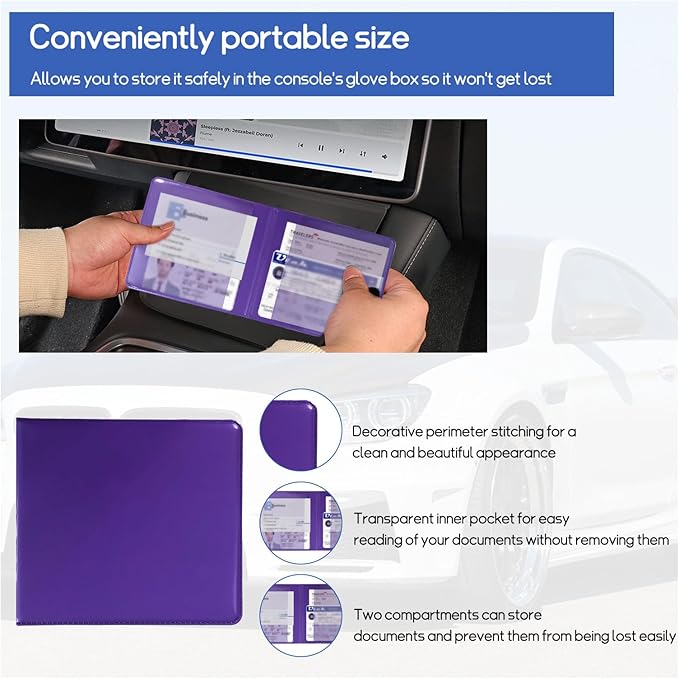 2 PCS Car Registration and Insurance Holder, 10.6''×4.8'' Essential Auto Card Glove Box Organizer with Closure, Vehicle Interior Accessories Perfect for Documents, Cards