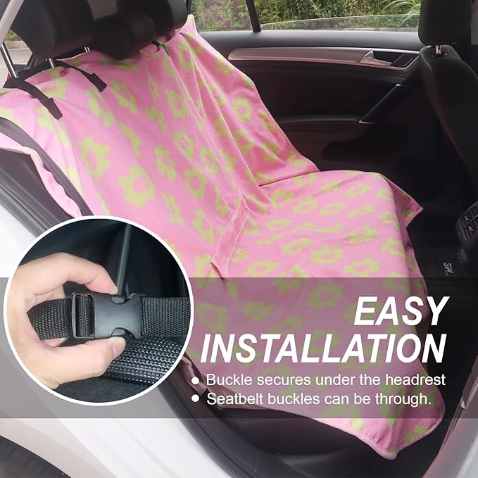 nbnhxnff Sweat Towel Car Seat Cover Protector Rear Seats for Gym Workout, Running, Swimming, Beach and Hiking, Waterproof Universal Seat Cover for Car, Trucks, Van&SUV(Pink Flower, 1pcs Rear Seat)