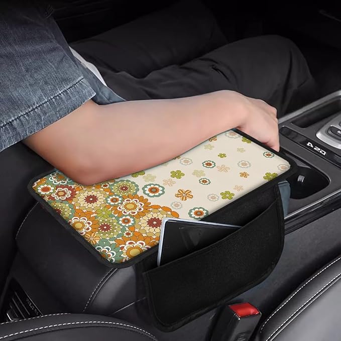 Dreaweet Center Console Cover Cute Sunflower Car Accessories for Women Girly,Car Car Console Covers with Pockets,Car Arm Rest Cover Pad,Universal Armrest Cover for Car Truck SUV Van