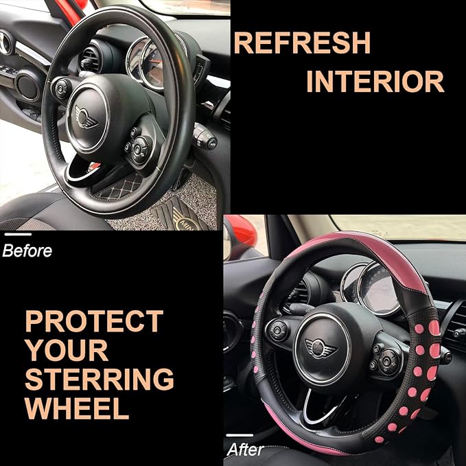 PINCTROT Large Size Race Grip Steering Wheel Cover, Anti-Slip Silicone Perforated Design with Soft Touch Padding, Enhanced Grip for Sporty Driving 15.5-15.75 Inch (Racing Pink)