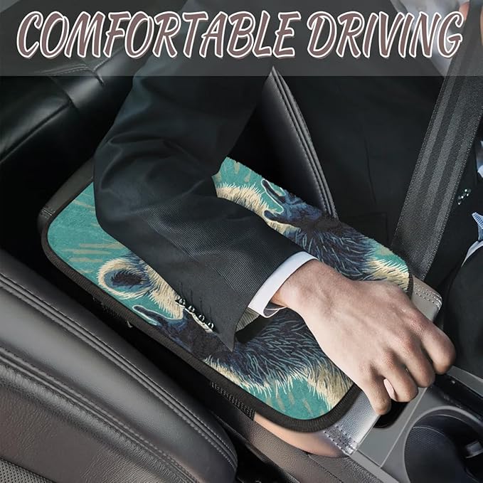 Funny Raccoon Center Console Cover Pad Car Blue Armrest Box Mat Truck Comfort Memory Foam Arm Rest Cushion Car Accessories Universal Fit 13x8 Inch