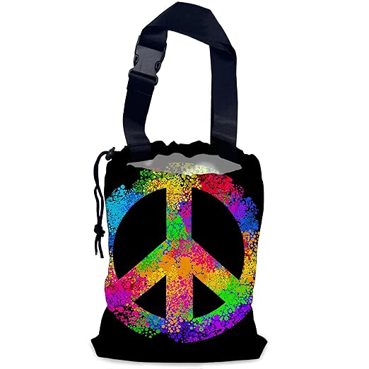 NHNXHWIA Love and Peace Car Garbage Bag,Waterproof Small Car Trash Bag Hanging Back of Seat,Drawstring Hanging Car Trash Bag with Adjustable Buckle for Car Accessories