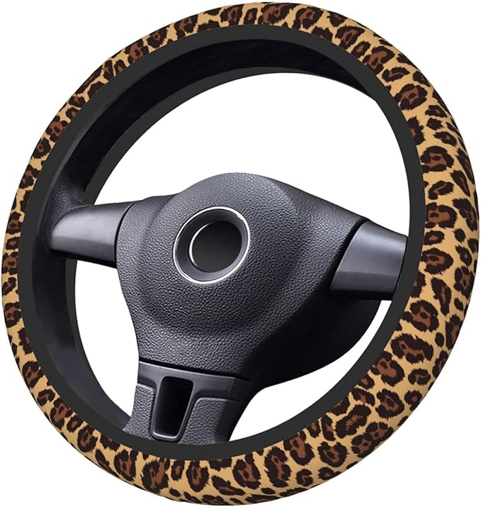 Leopard Print Steering Wheel Cover Neoprene Universal 15 Inches Car Steering Wheel Protector for Women Men
