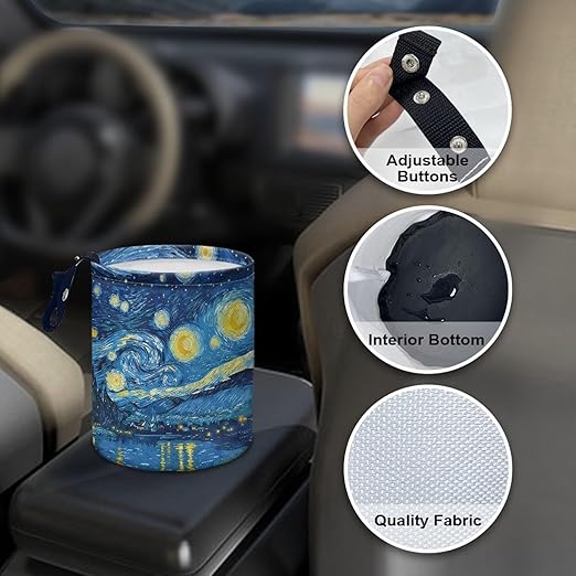 Brosoneto Starry Night Print Portable Car Garbage Bin Collapsible Hanging Portable Dustbin Bin Waste Basket Car Accessories Interior for Car SUV Trucks Universal