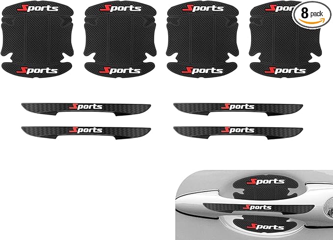 8 PCS Car Door Handle Protector, Sports Pattern PVC Car Door Handle Scratch Protector, Sun Protection Door Handle Bowl Sticker, Universal for Most Cars, Trucks, SUVs (Black)