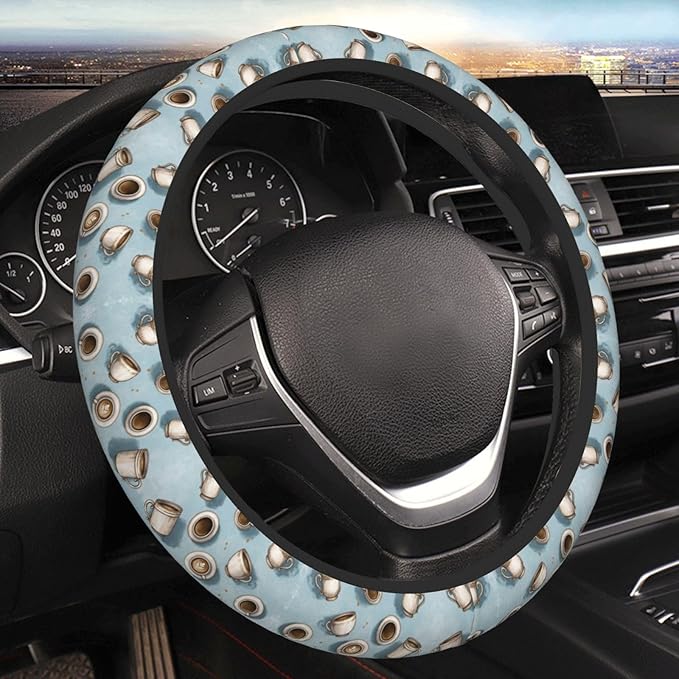 Neoprene Steering Wheel Cover Coffee Pattern Car Steering Wheel Cover Universal Fit for Most Cars