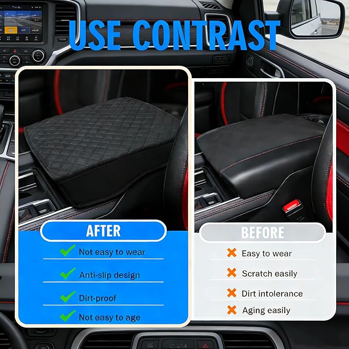 Center Console Cover Compatible with 2019-2026 Ram 1500, 2500,3500 Center Console Cover, Armrest Cushion Pad Cover, PU Leather Armrest Cushion Pad Cover Anti-Scratch for Ram 1500 Accessories