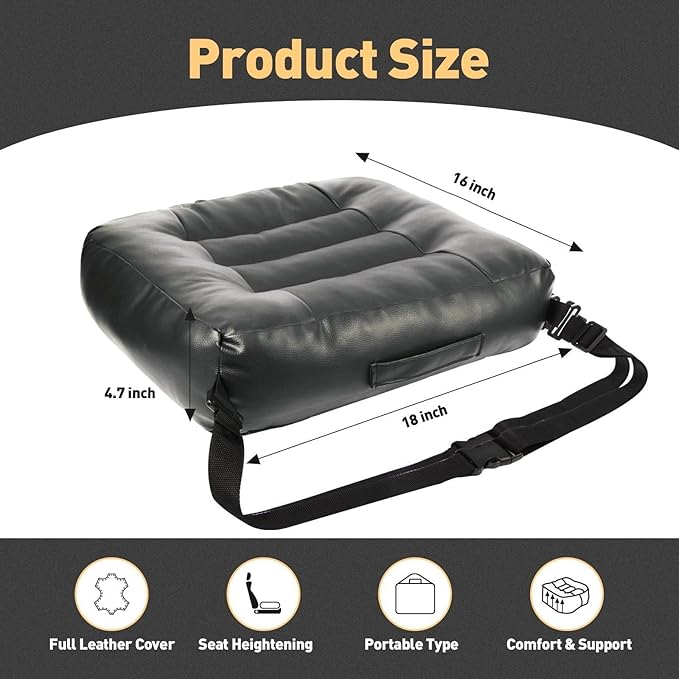 Booster Car Seat Cushion, Thick Leather Car Seat Cushion Pad for Adult to Raise Height, Portable Backless Car Seat Pillow with Handle for Trucks Driving, Suvs, Office Chairs, Wheelchairs (Gray)