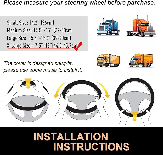 PINCTROT XL Size 17.5-18 Inch Great Grip Steering Wheel Cover for Semi Truck, Fits RV, Big Rig Trucker, 18 Wheeler and Classic Cars, Anti-Slip Design 17.5-18 Inch (Blue)