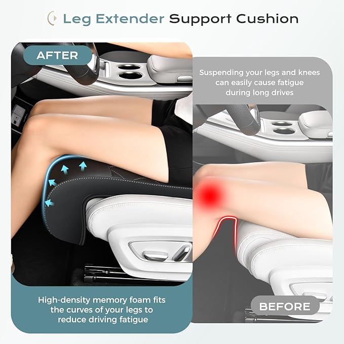 Coverado Car Seat Extender Leg Support, Leather Leg Extender Cushuin for Car Seats, Waterproof Car Seat Cushions Universal Fit for Most Vehicles (Black01)