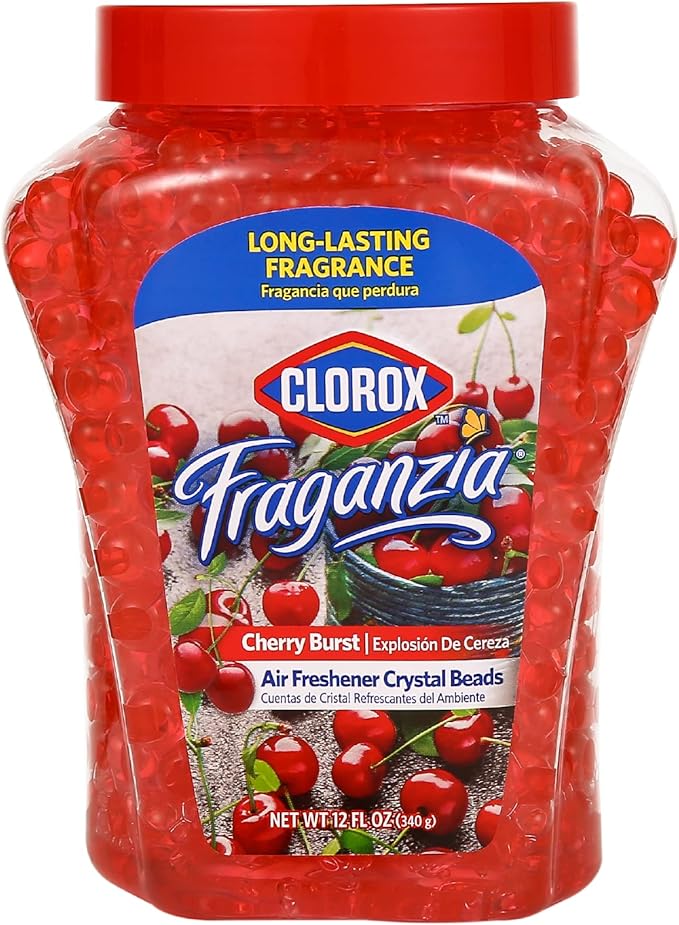 Clorox Fraganzia Crystal Beads Air Freshener, Long Lasting Room Deodorizer and Odor Eliminator Gel Beads to Freshen Home, Car, or Office, Cherry Burst Scent, 12 Fl Oz - 12 Pack