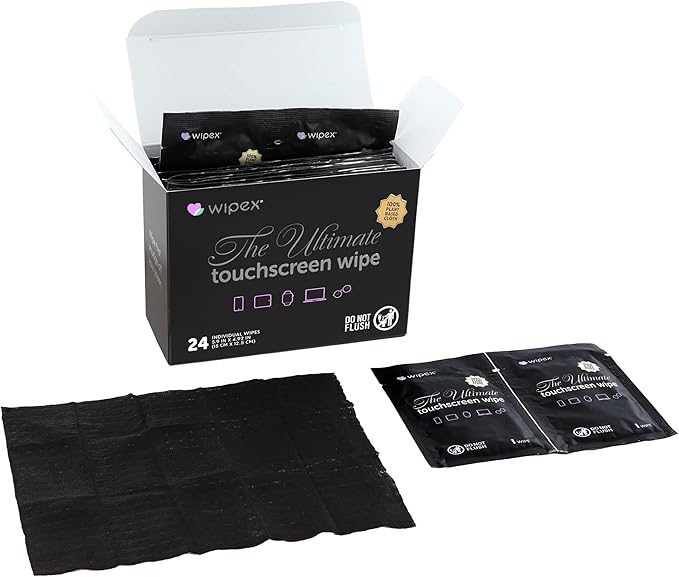 Wipex Car Screen Cleaner & Dashboard Cleaner Bundle - Auto Screen Wipes, Plant-Based Black Cloth, 24 Individually Wrapped Screen Wipes & 40 Interior Cleaning Wipes for Streak-Free Polish