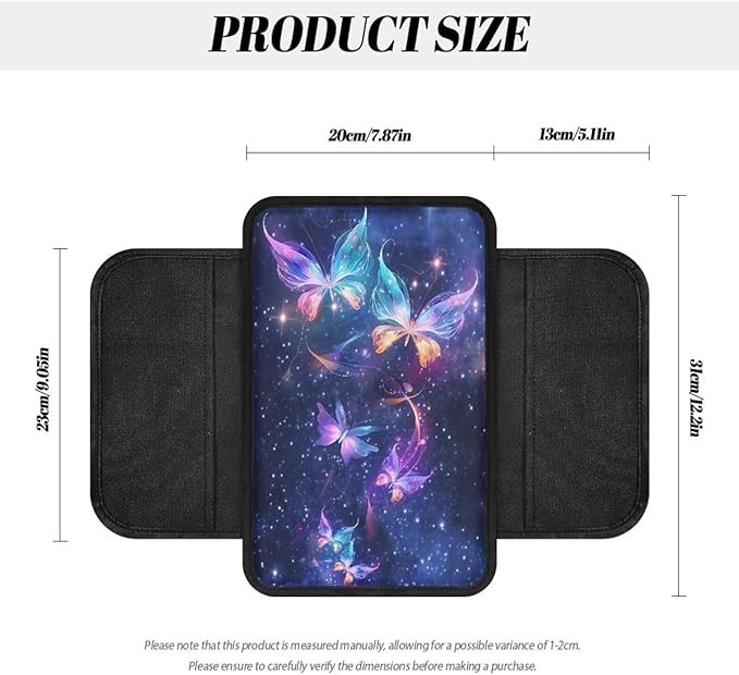 Dreaweet Galaxy Butterfly Arm Rest Cover for Car Purple Center Console Cover with 2 Storage Pockets,Universal Armrest Cover Cushion Pad for Car Truck SUV Van