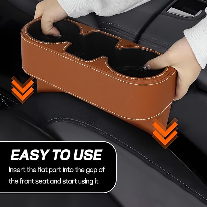 Car Cup Holder, Multifunctional Auto Drink Holder Gap Filler Storage Box, Leather Car Seat Organizer with Cup Holder, Universal Vehicle Front Seat Organizer for Bottle Phone (Brown)