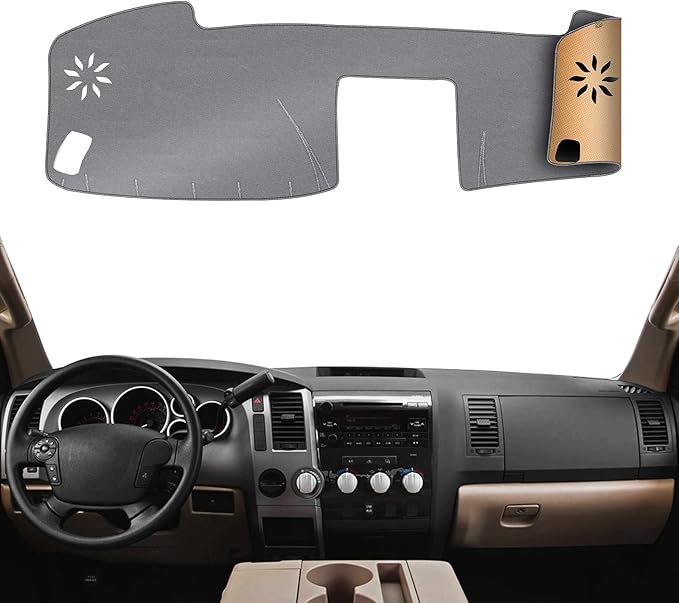 KEYOOG Dashboard Cover Dash Mat Fit for to-yota 2013-2007 Tundra,2017-2008 Sequoia (Without HUD Models),Car Dash Board Mat Anti-Glare Carpet,Non-Slip Pad Sunshield Protector (Grey)