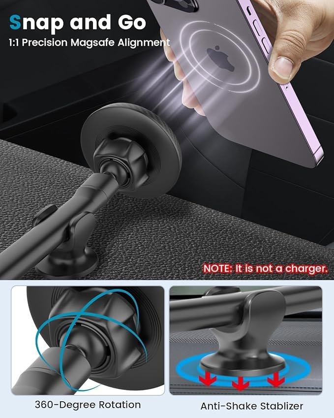 APPS2Car for MagSafe Car Mount Magnetic Phone Holder Upgraded 15-Inch Long Arm Suction Cup Windshield Mount fits iPhone 17 Pro Max Plus 16 15 14 13 12 Mini