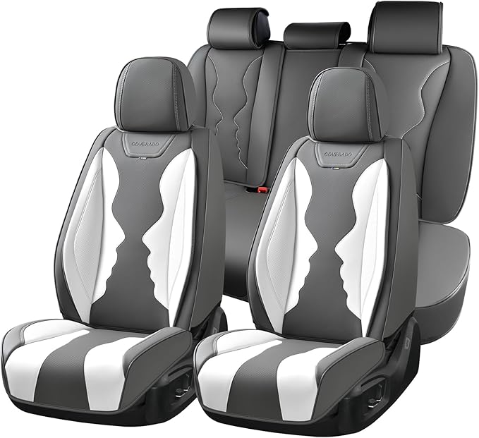 Coverado Car Seat Covers Full Set, Seat Covers for Cars, Front Seat Covers and Back Seat Cover Waterproof Leather Automotive Seat Cover, Universal Car Interior Protectors Cushion for Most Cars