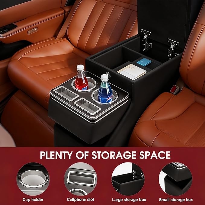 YURSENJIE Truck Center Console Organizer Between Seat for Minivans, SUVs, Middle Van Bench Organizer for Floor Console Organizer Storage Box with Locking Design