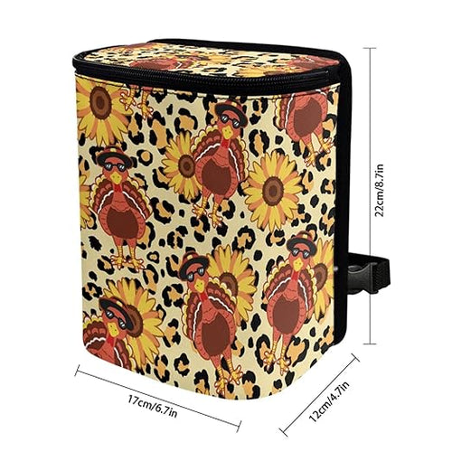 1.2 Gallons Car Garbage Can, Thanksgiving Turkey Car Trash Can Front Seat, Adjustable Hanging for Tail of Console/Back of Seat, Odor-Free with Zipper Leak-Proof Design, for Convenience