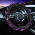 Purple Butterfly and Flower Universal Steering Wheel Cover for Men Women, Soft Anti Slip Stretch Neoprene Steering Wheel Covers Car Protector Accessories 15 Inch-Black