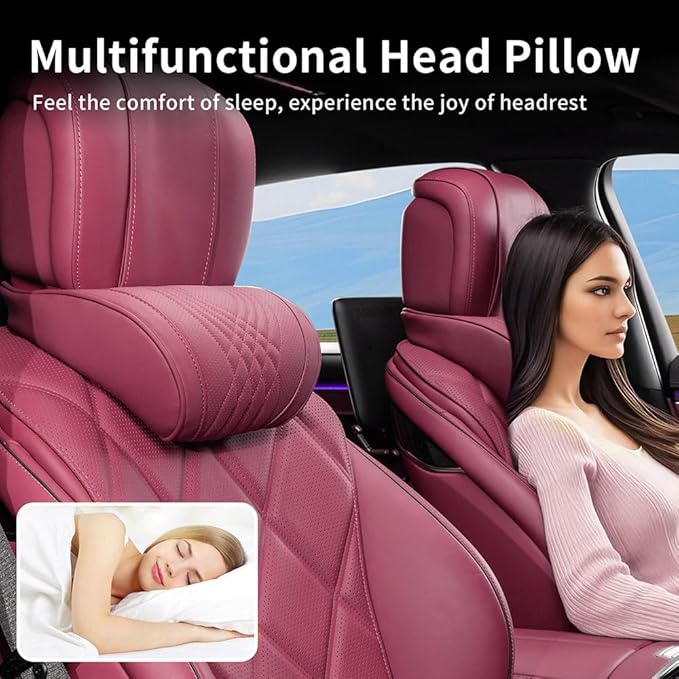Dapucarin Car Headrest Memory Foam Neck Pillow for Driving with Leather Cover Soft Comfortable Seat Head Pillow Cushion for Most Cars SUV Sedan Home Office Red (1PC)