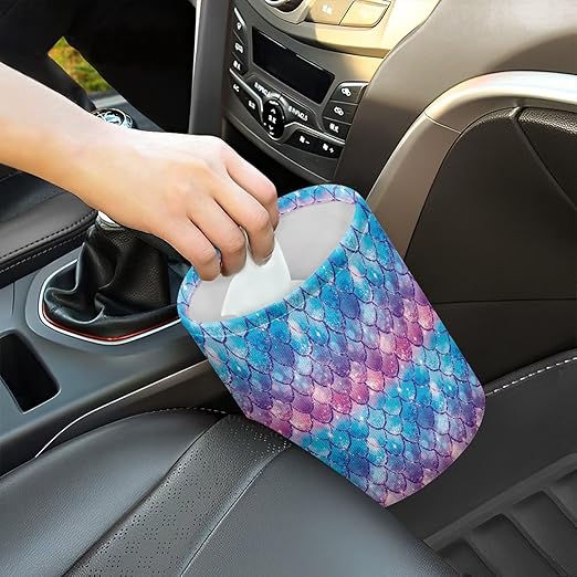Mermaid Scale Car Trash Bag Portable Garbage Bin Printed for Car Front Seat, Back Seat, Floor, Easy to Clean Accessory Car Interior Decoration