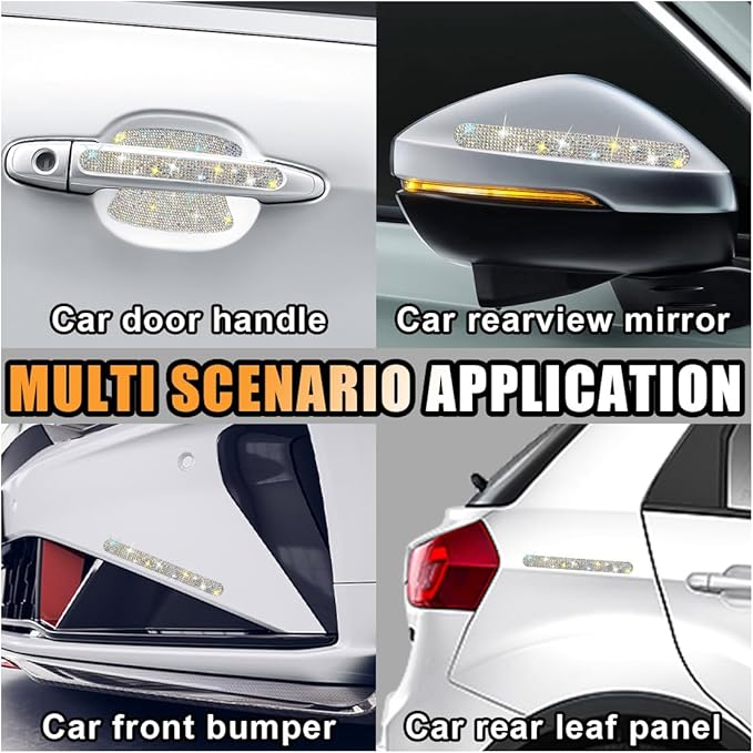 10PCS Bling Car Door Handle Anti-Scratch Sticker, Universal Car Doors Handles Protective Cover, Shiny Rhinestone Auto Decor Accessories for Women (Colourful)