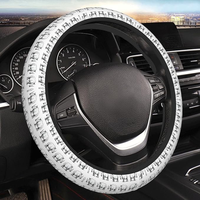 African Rhinos Car Steering Wheel Cover, 15 Inch Steering Wheel Cover Stylish Decor for Most Cars
