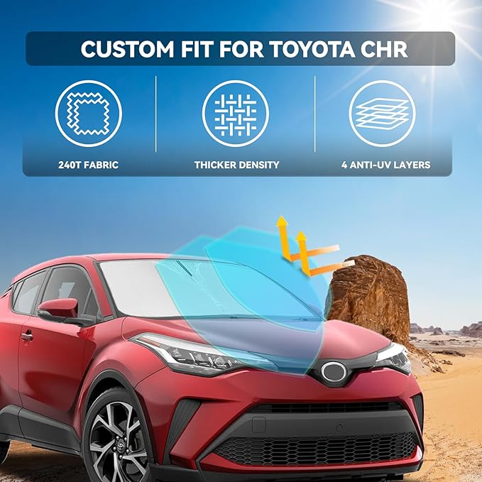 for Toyota CHR 2018-2024 Windshield Sun Shade - 4 Layers Car Sunshades for Front Windows Shade Cover Custom Fit CHR Sun Visor 240T Retractable Shade Blocks UV Rays Car Accessories